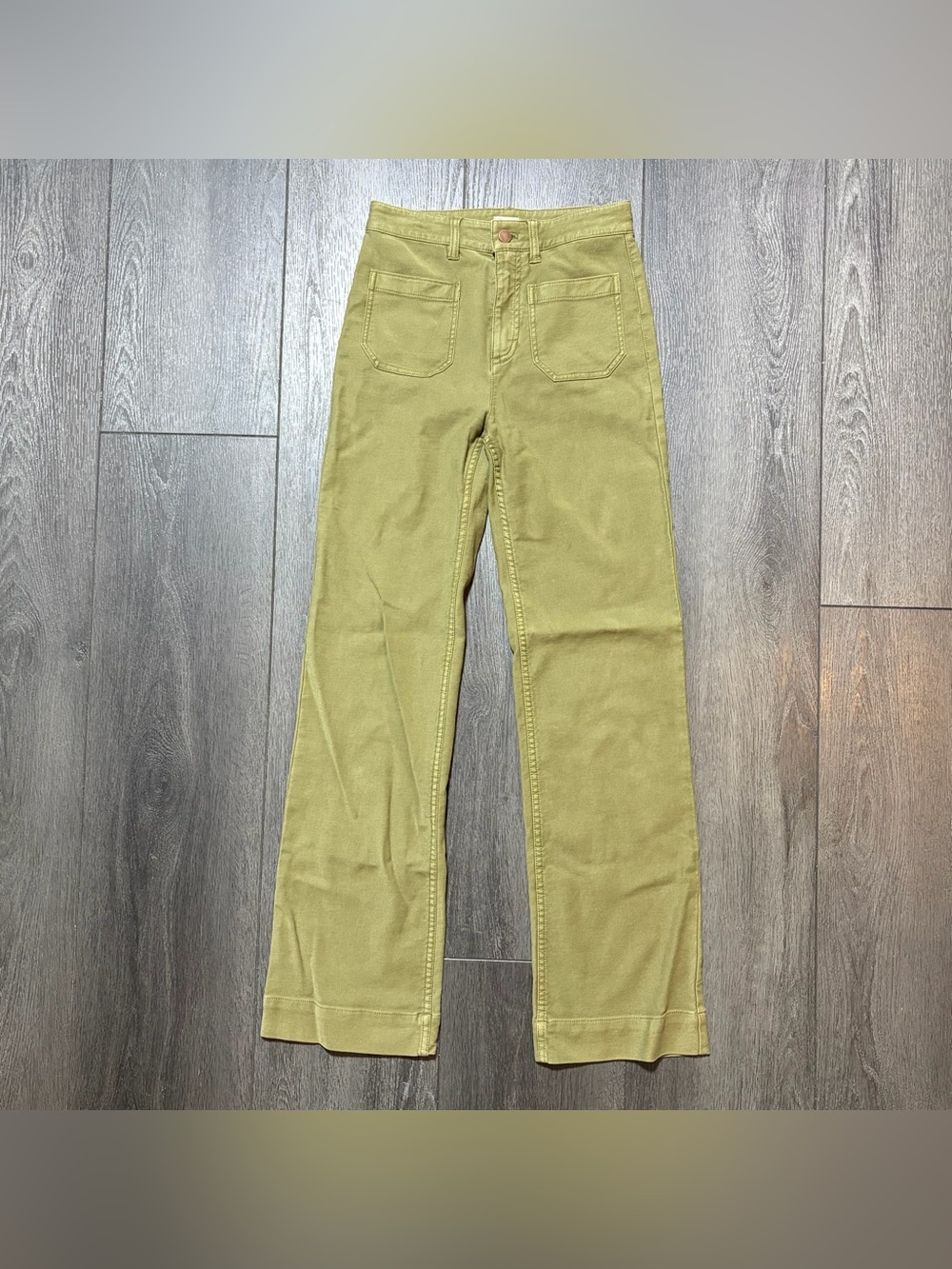 Faherty Stretch Terry Patch Pocket Pants Olive High Rise Wide Leg Women 26X31